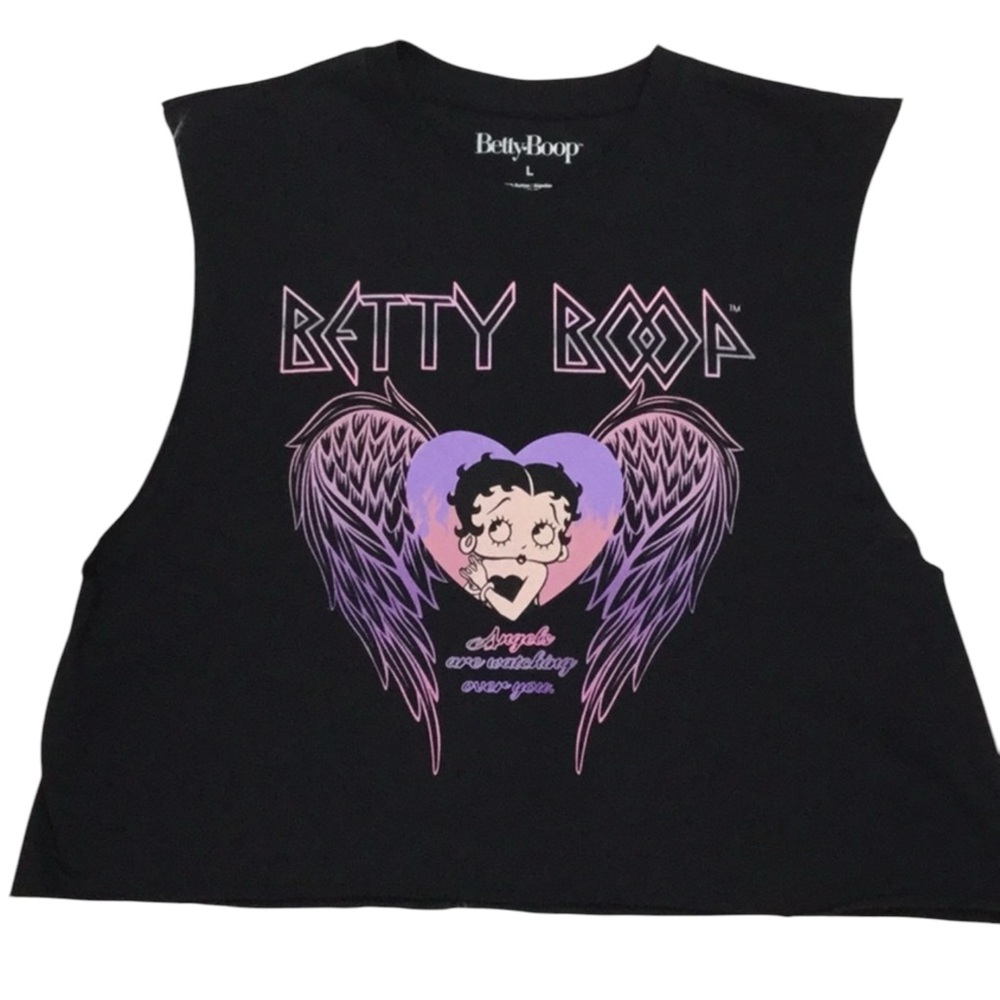 BETTY BOOP sz Large Top Crop Tank Angel Wings Purple Black NWOT